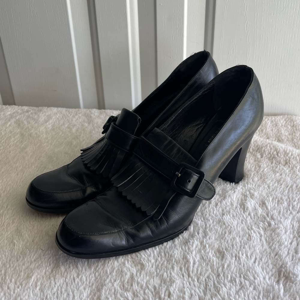 Robert Clergerie vintage academia black leather heeled Oxford loafers heels